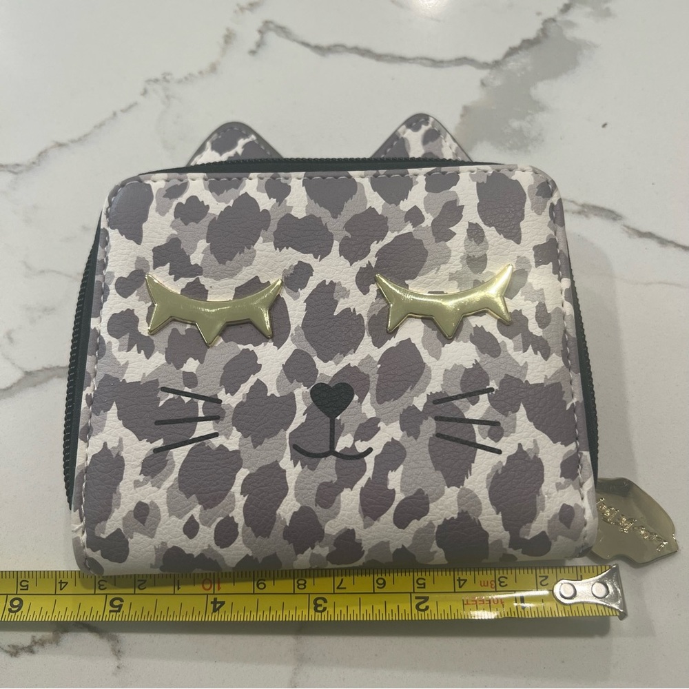 Betsey Johnson Kitty Cat Wallet animal print gray white Luv Betsey
